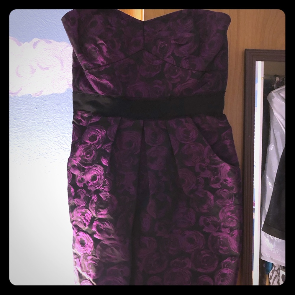 Magenta and black swirls strapless dress